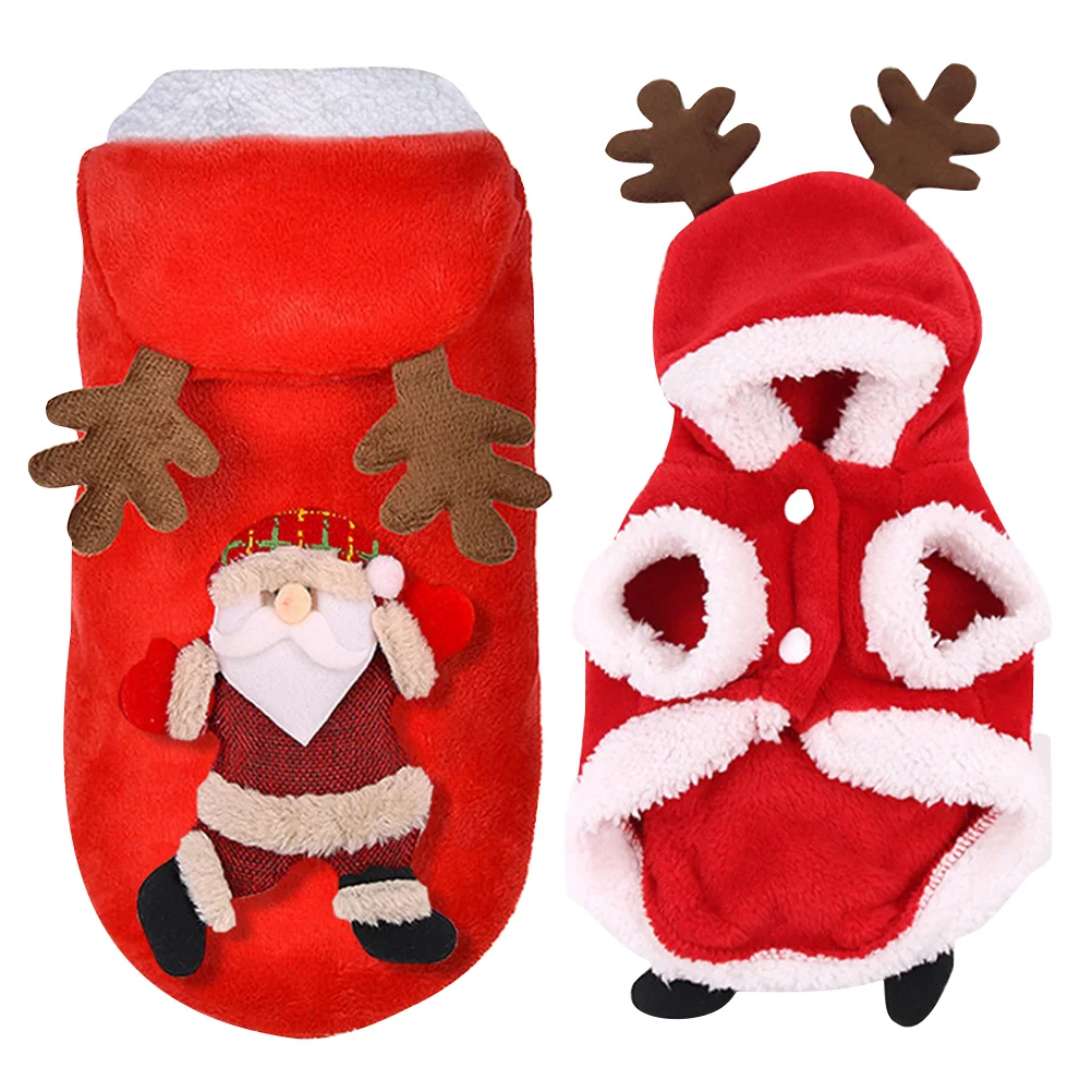 

Christmas Pet Dog Clothes Costume Puppy Coat Cat Clothing Flannel Hoodie Santa Warm Hooded Festive Pets Suit Reindeer Outfit