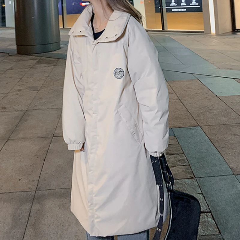 Women Thick Down Cotton Padded Windbreaker Long Jackets 2023 Winter Coats Female Casual Turtleneck Hooded Parkas Clothes Solid
