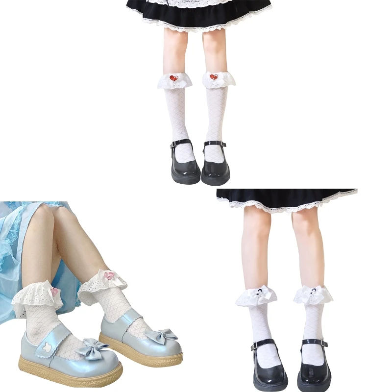 

Women Socks Lace Ruffle Frilly Middle Tube Socks Fashion Sweet Stocking 37JB