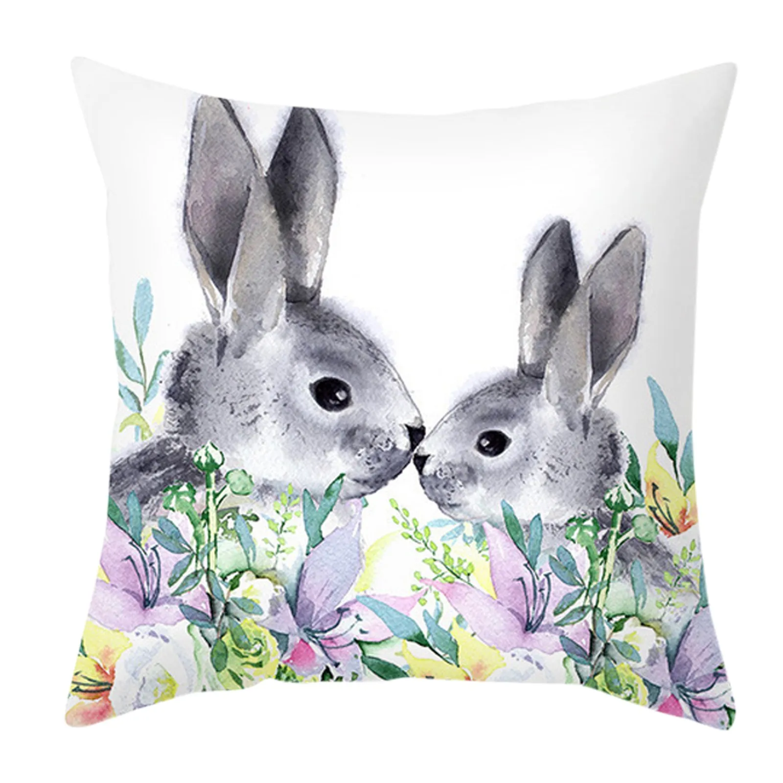 

Spring Easter Home Decoration Cushion Cover Flowers Rabbit Print Pillow Case Easter Decorative Square Throw Pillow Cover