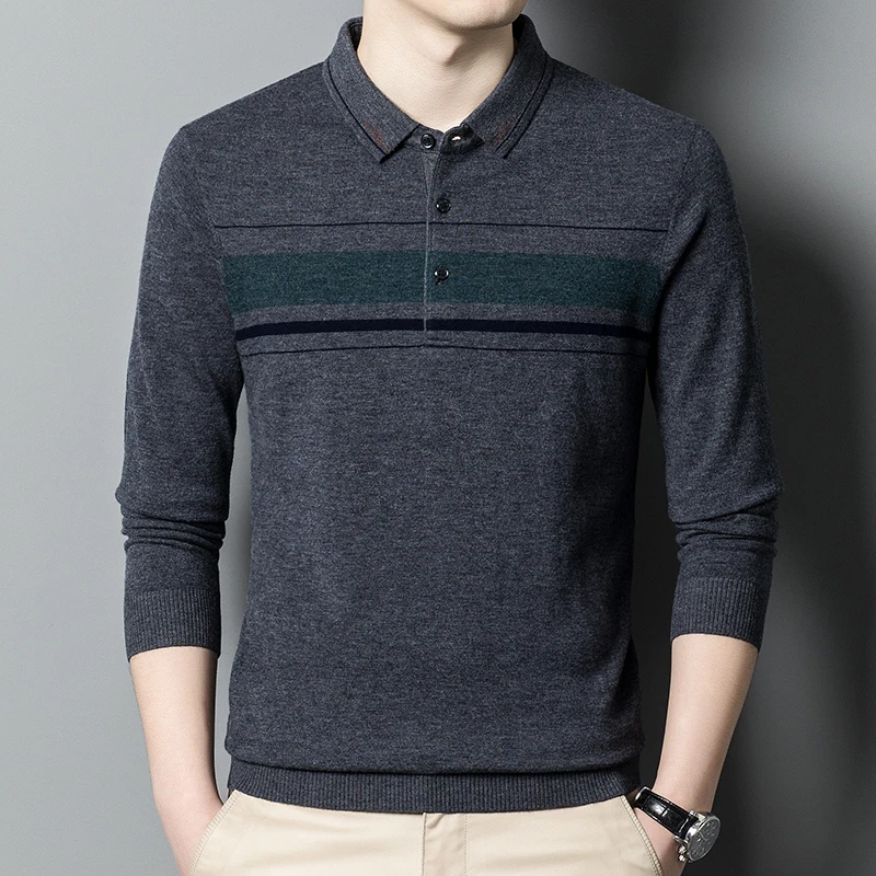 

High-End Men's Wool Pullover with Thin Lapel, Ideal for Smart Casual Style in Spring and Autumn