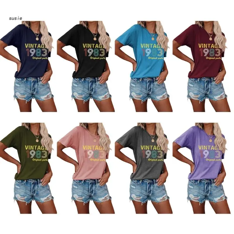 

Футболка X7YA женская с коротким рукавом, винтажная Повседневная Свободная рубашка с принтом букв 83, с круглым вырезом, идея для подарка на 40-й день рождения, Топ