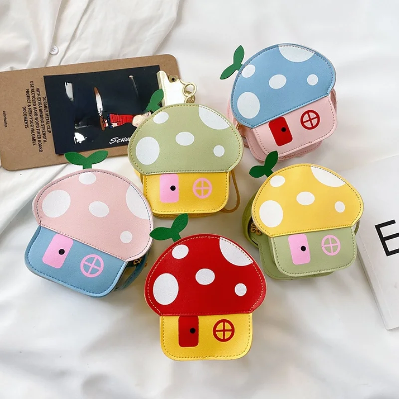 

Lovely Girls Mushroom Purse Handbags Fashion PU Leather Kawaii Baby Kids Mini Crossbody Bags Cute Children Small Shoulder Bags