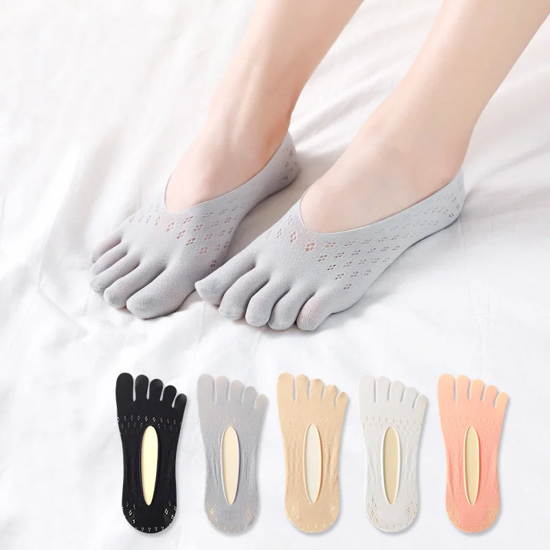 

5Pairs Women's Five Finger Socks Boat Socks Breathable Deodorant Split Toe Short Solid Color Summer Breathable Causal Socks