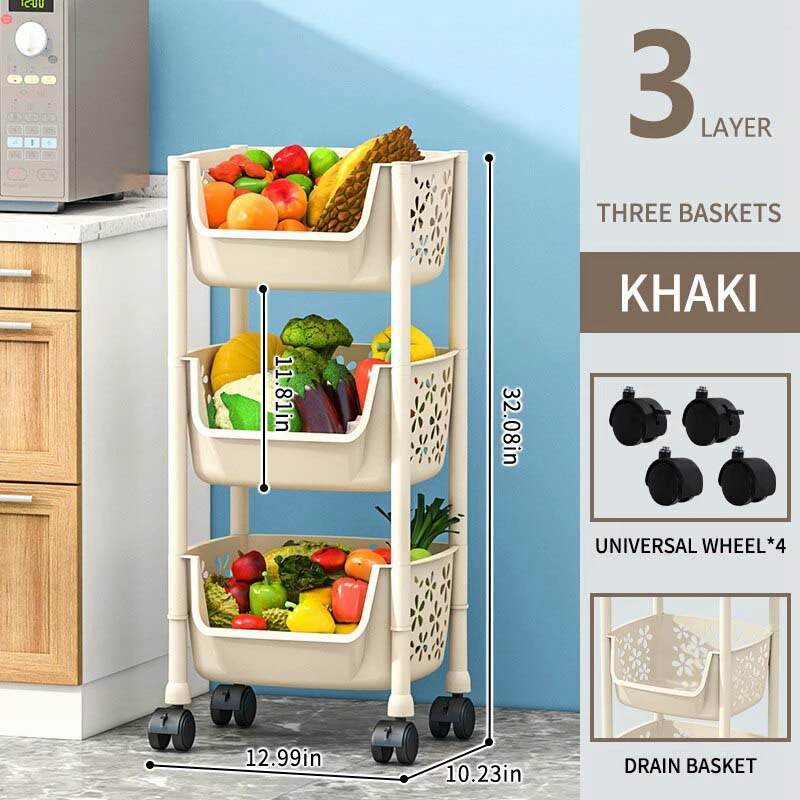 

Kitchen Storage Rack Floor Mounted Multilayer Fruit And Vegetable Basket Household Removable Snack Toy Storage Artifact