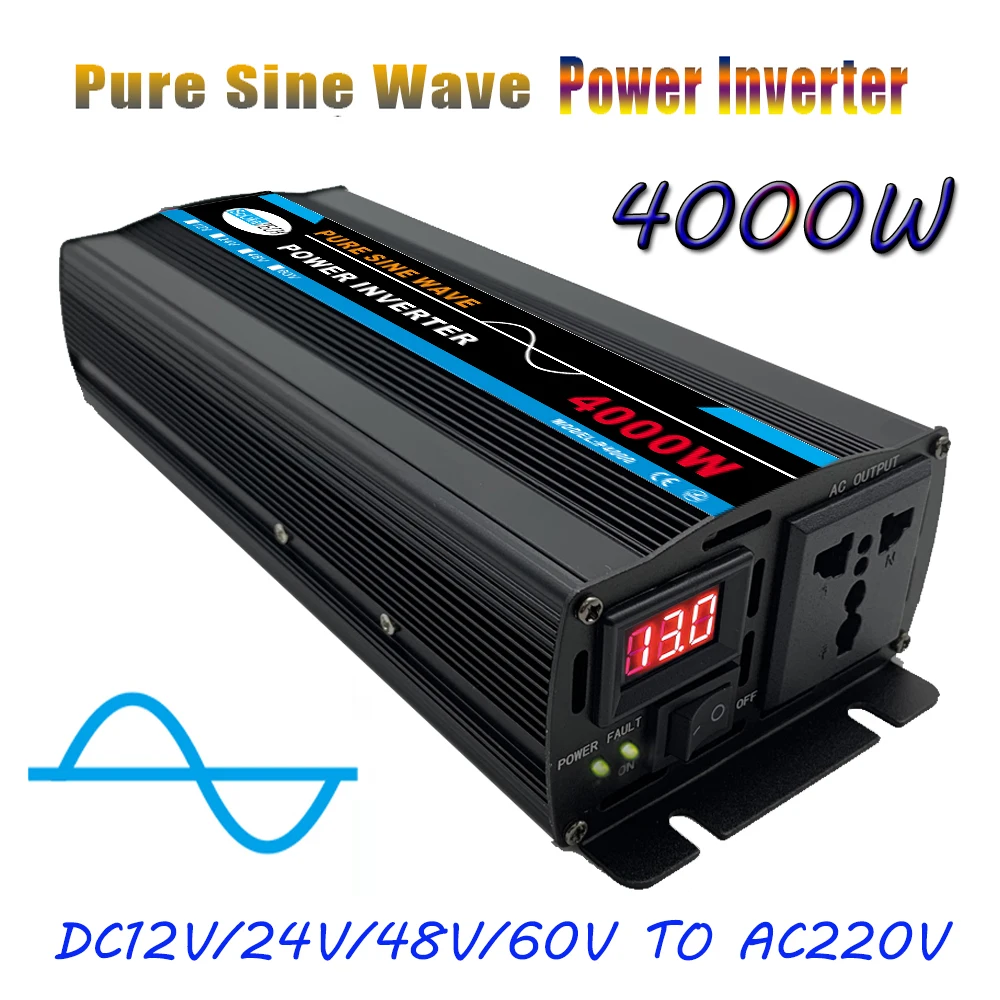 

4000 Watts Power Inverter Pure Sine Wave 12V 24V 48V to 220V Car Inverter DC to AC Power Converter For Car Voltage Transforme