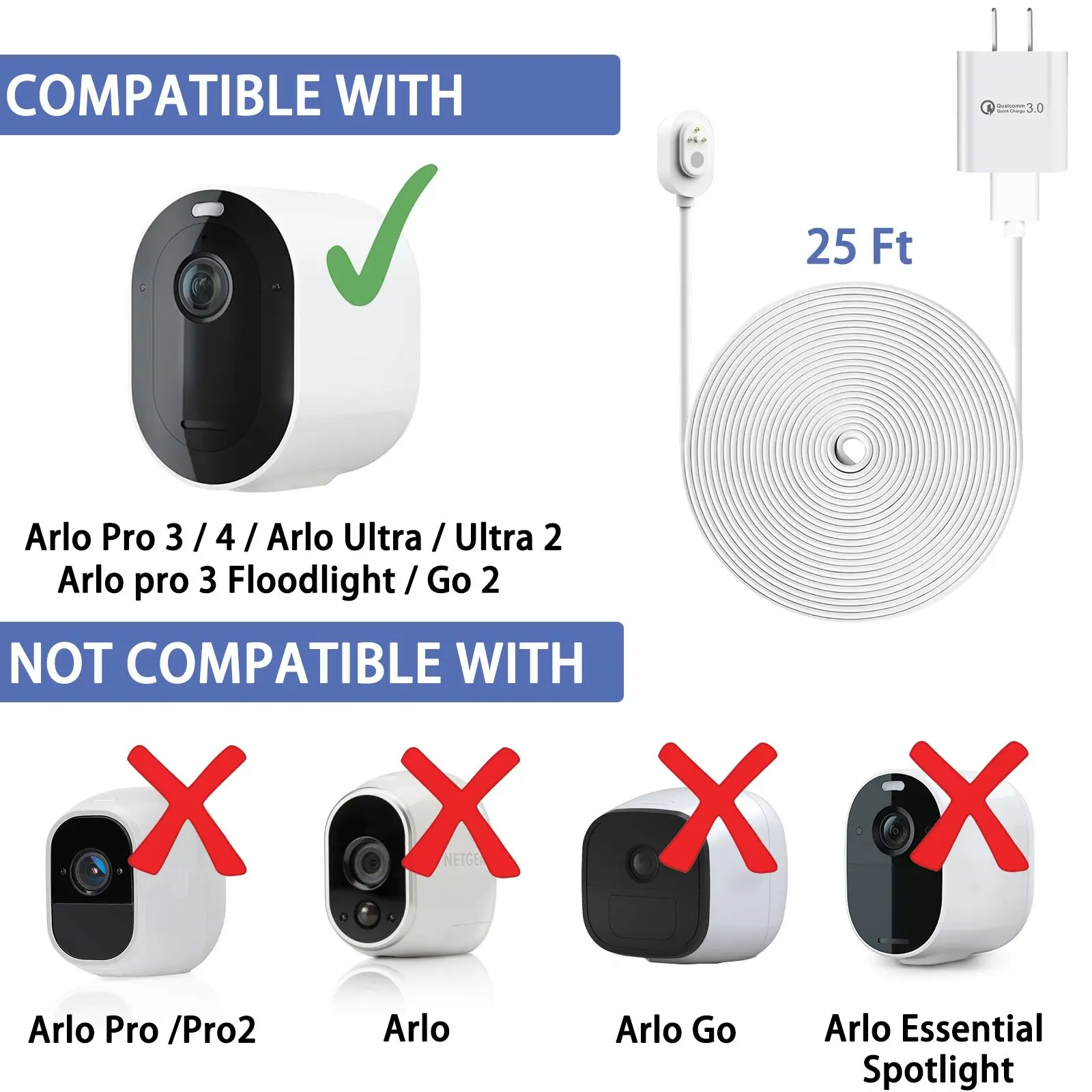 Погодозащищенный уличный зарядный кабель 7 6 м для Arlo Ultra/Ultra 2/Pro 3/Pro 4/прожектор/Go 2 с
