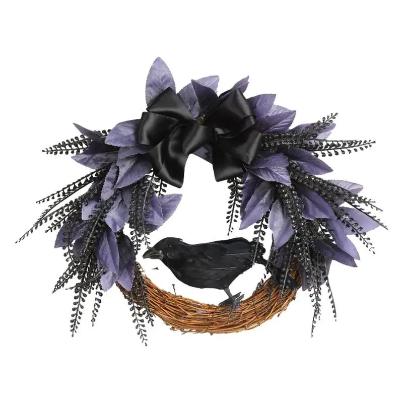 

Spooky Halloween Wreath Handmade Wreath Horror Decorations Artificial Wreath Home Decor With Crow & Bowknot For Porch Party Wall