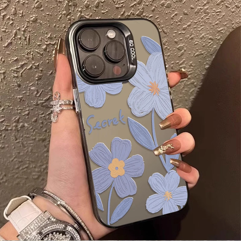 Простой красивый чехол IMD с цветком для iPhone 16 ProMax 15 14 13 12 11 Pro Max XS X XR Plus Y2K твердым