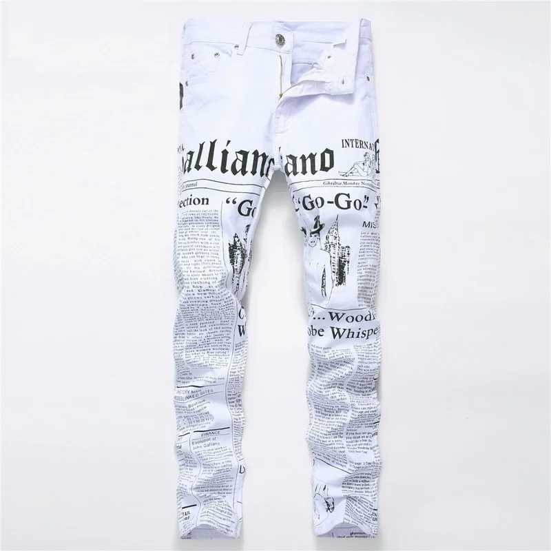 Biker Men Skinny Jeans Homme 3D Printed Letter Streewear Slim Fit Denim Pants Male Slim Stone Washed Hip Hop Cotton Jeans