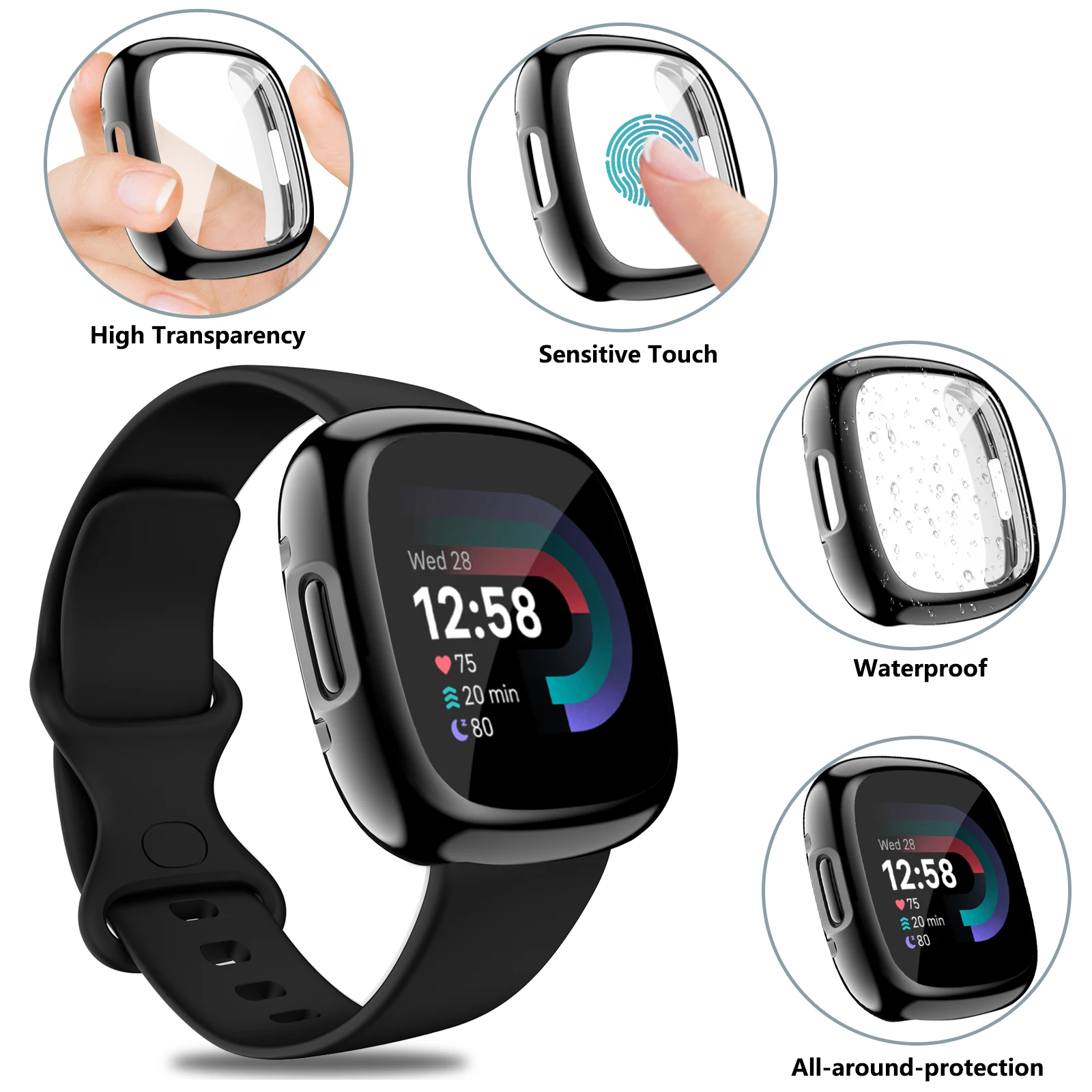 Soft TPU Full Cover Case For Fitbit Versa 2/Versa 3/Versa 4 Screen Protector Case Plated Bumper Cover For Fitbit Sense 2/Sense