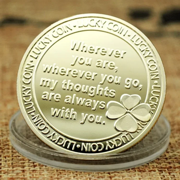 Thinking of You Basso-Relievo Collectible Coins Silvery Golden Plated Souvenir Coin Creative Gift