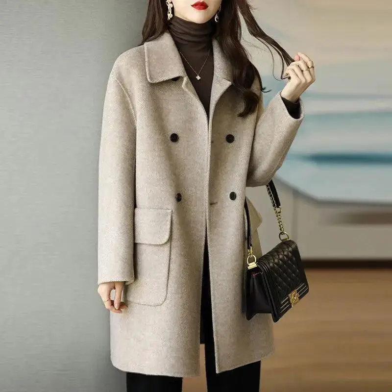 

Woolen Coat Women's 2022 Autumn and Winter New Thickened Korean Warm Medium Long Woolen Loose Coat Women Winter Coat