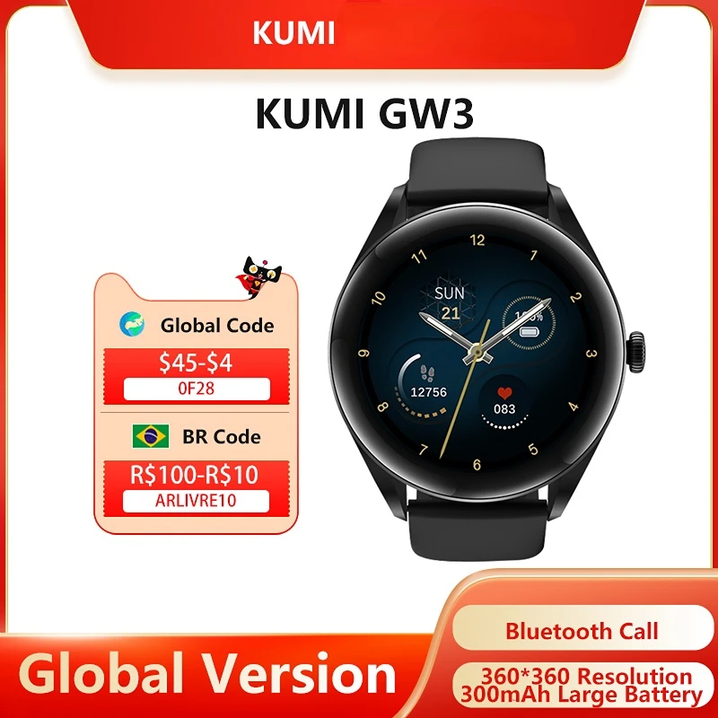

Мужские Смарт-часы KUMI GW3 с Bluetooth-вызовом и Пульсометром