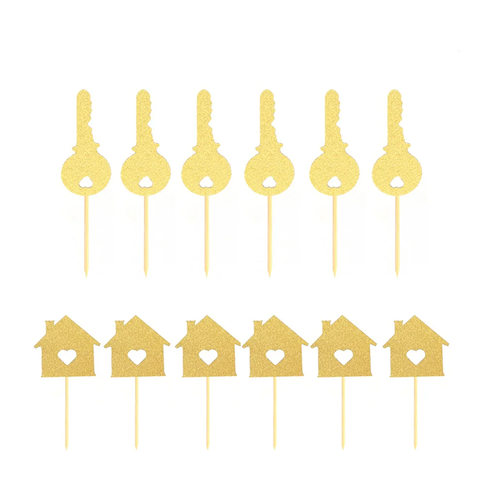 

24pcs Cake Topper Love House Key Decorative Paper Durable Cupcake Picks for Birthday Decor