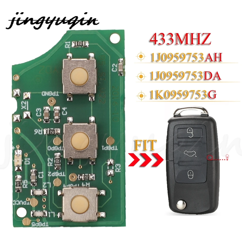 

Jingyuqin Плата дистанционного ключа автомобиля 1J 0959753 AH 1K 0959753 DA 1K 0959753 G 433 МГц для VW Golf Passat Polo Jetta Touran Bora Sharan