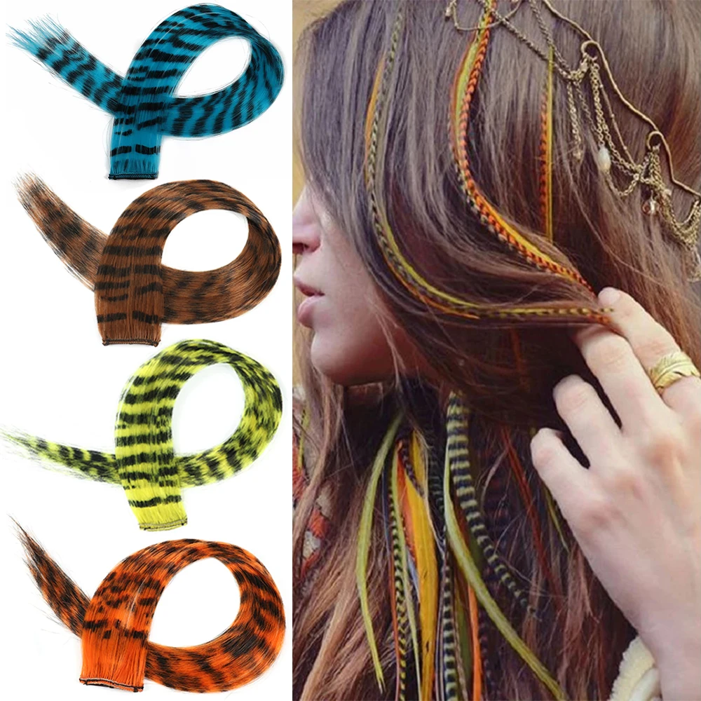 Synthetic 18inch Feathers Hair Clip in One Piece Hair Extension DIY Colorful Hairpiece For Fashion Beautiful Girls