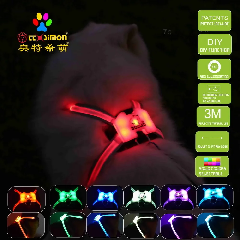 

7 harness in dog 1 color Dog Harness Glowing USB Led Collar Puppy Lead Pets Vest