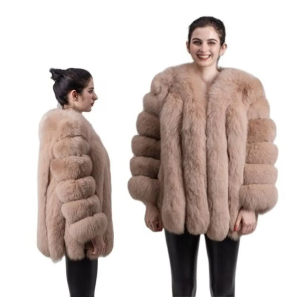 2023 New Women Winter Real Fox Fur Coat Plus Size Thicken Warm Long Sleeve Fur Fashion Ladies Luxury Real Leather Fur Jacket