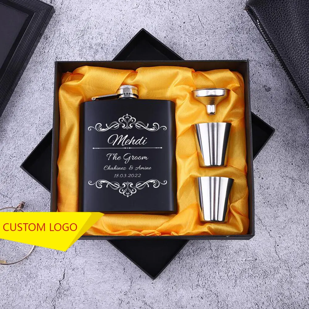 Personalized Engraved Hip Flask 6oz Stainless Steel Hip Flask With Box Wedding Favors Best Man Groom Gift Custom Groomsmen Gifts