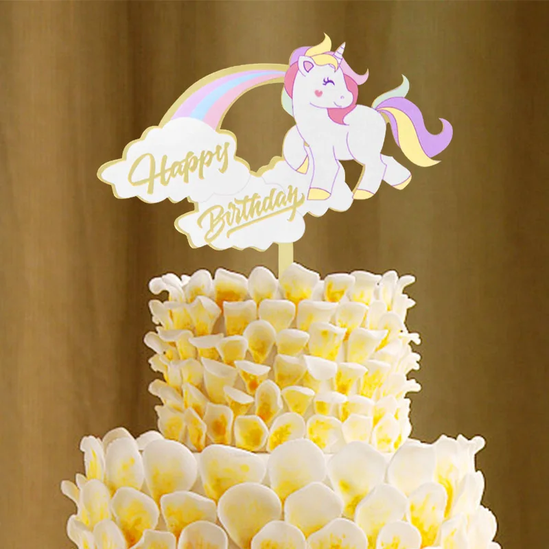 

Cute ins Acrylic Unicorn Cake Topper Happy Birthday Cupcake Cake Flags Unicorn Party Supplies Kids Birthday Party Decoration