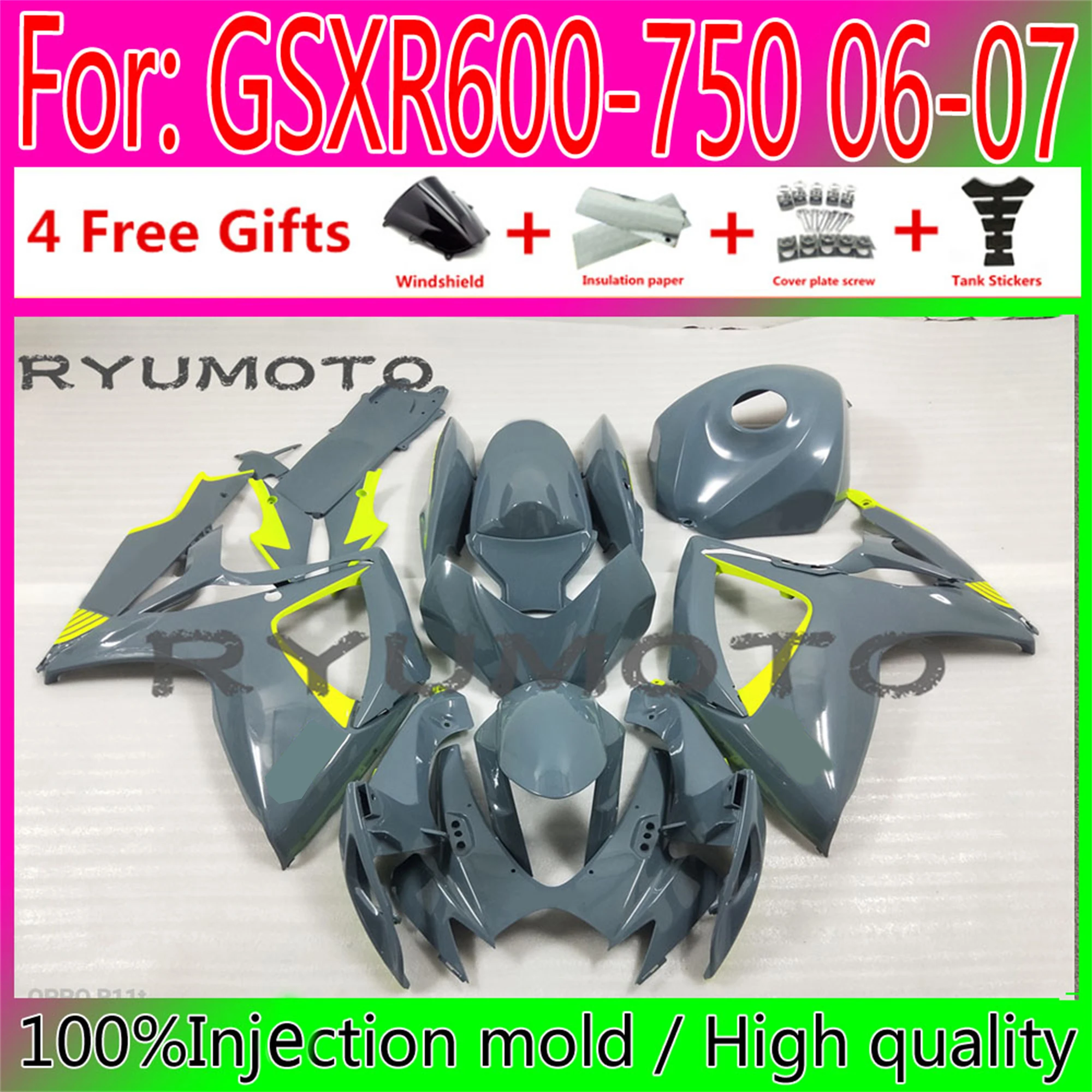 

New Motorcycle Injection Fairing Bodywork For Suzuki GSXR600 06 07 GSXR750 2006 GSX-R750 2006 - 2007 K6 Fairings gray yellow