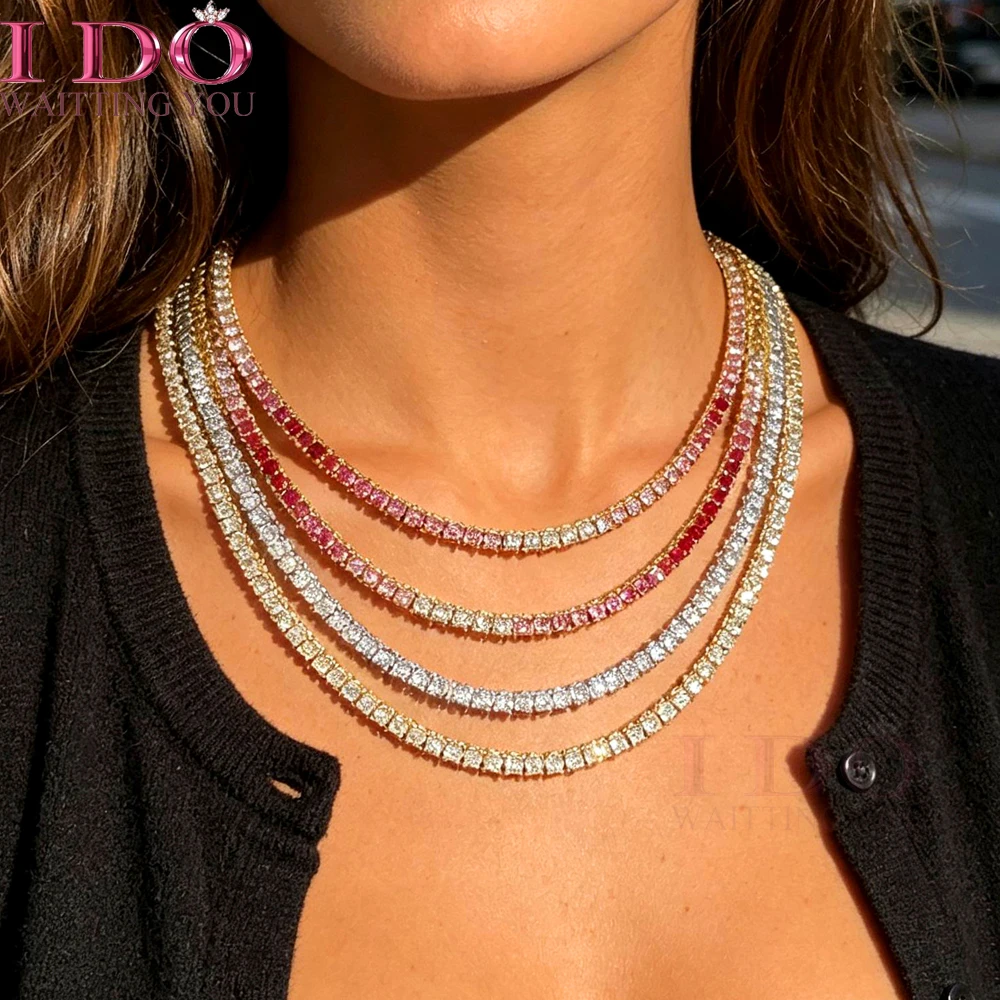 Фото Iced Out 3 мм теннисная цепочка, ожерелье, браслет, смешанный цвет, блестящий кубический цирконий для женщин и мужчин, модный комплект ювелирных изделий, чокер 2025 №1