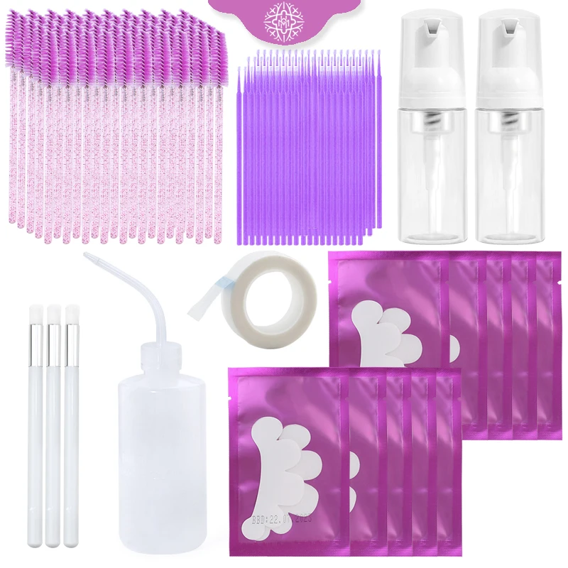 

Eyelash Extension Supplies Set Kit Microbrush Mascara Wands Eye Patches Lash Shampoo Mousse Bottle Cleaning Brushes Makeup Tools