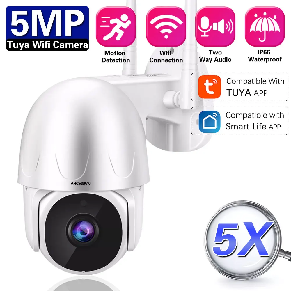 5MP Tuya Ptz Wifi Survalance Camera Smart House /Life/Tuya Smart App Contro Security Protection External CCTV Wireless SD Card