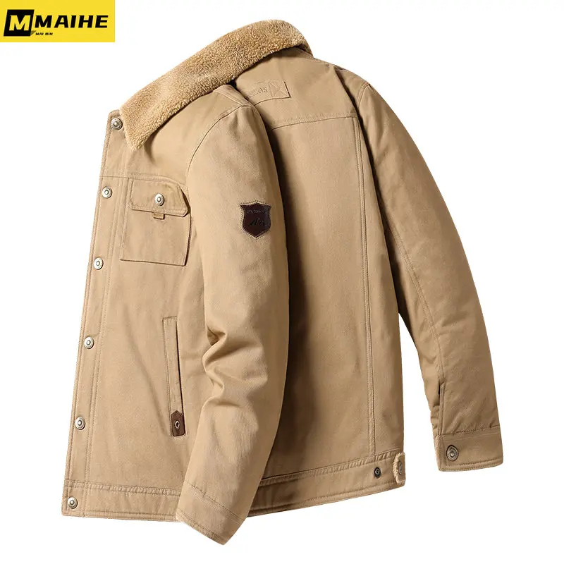 Autumn/Winter men's jacket with fleece warm thick military tactical jacket fur collar windproof parka Fashion street work jacket