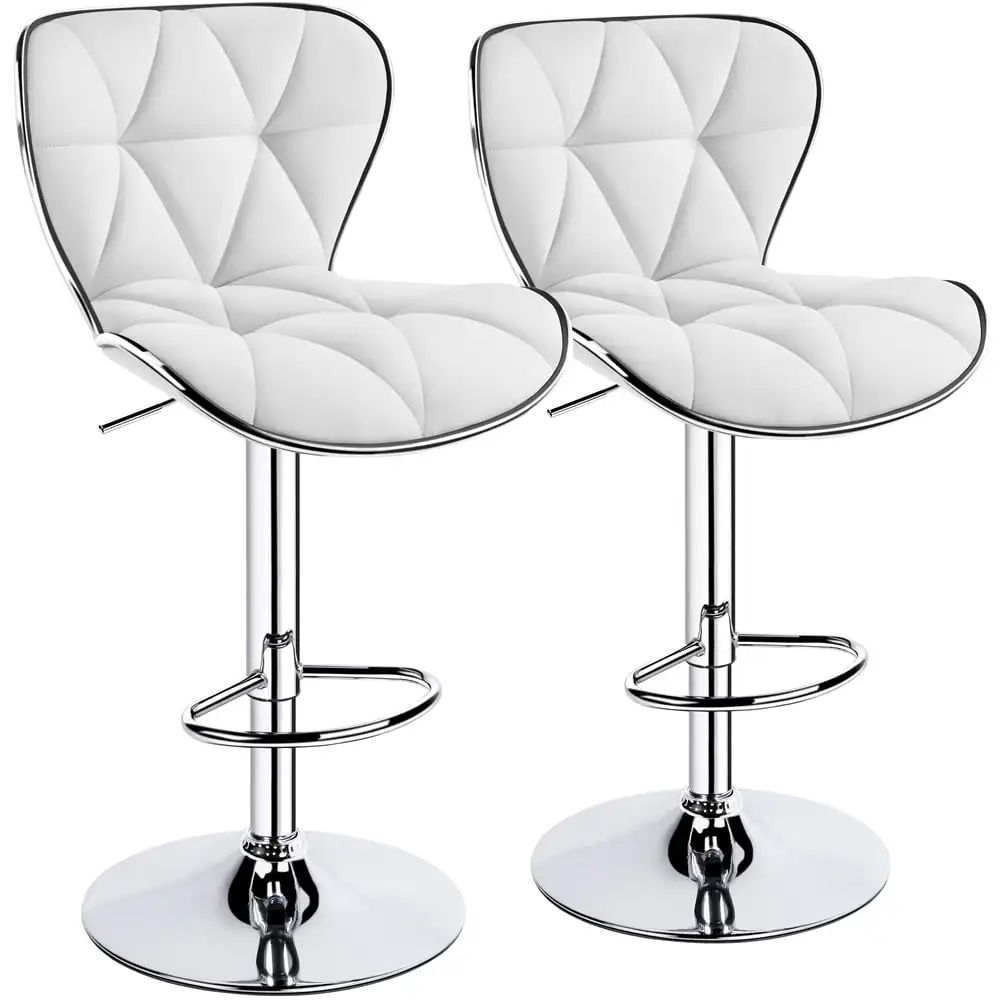 

LISM Adjustable Midback Faux Leather Bar Stool, Set Of 2, White