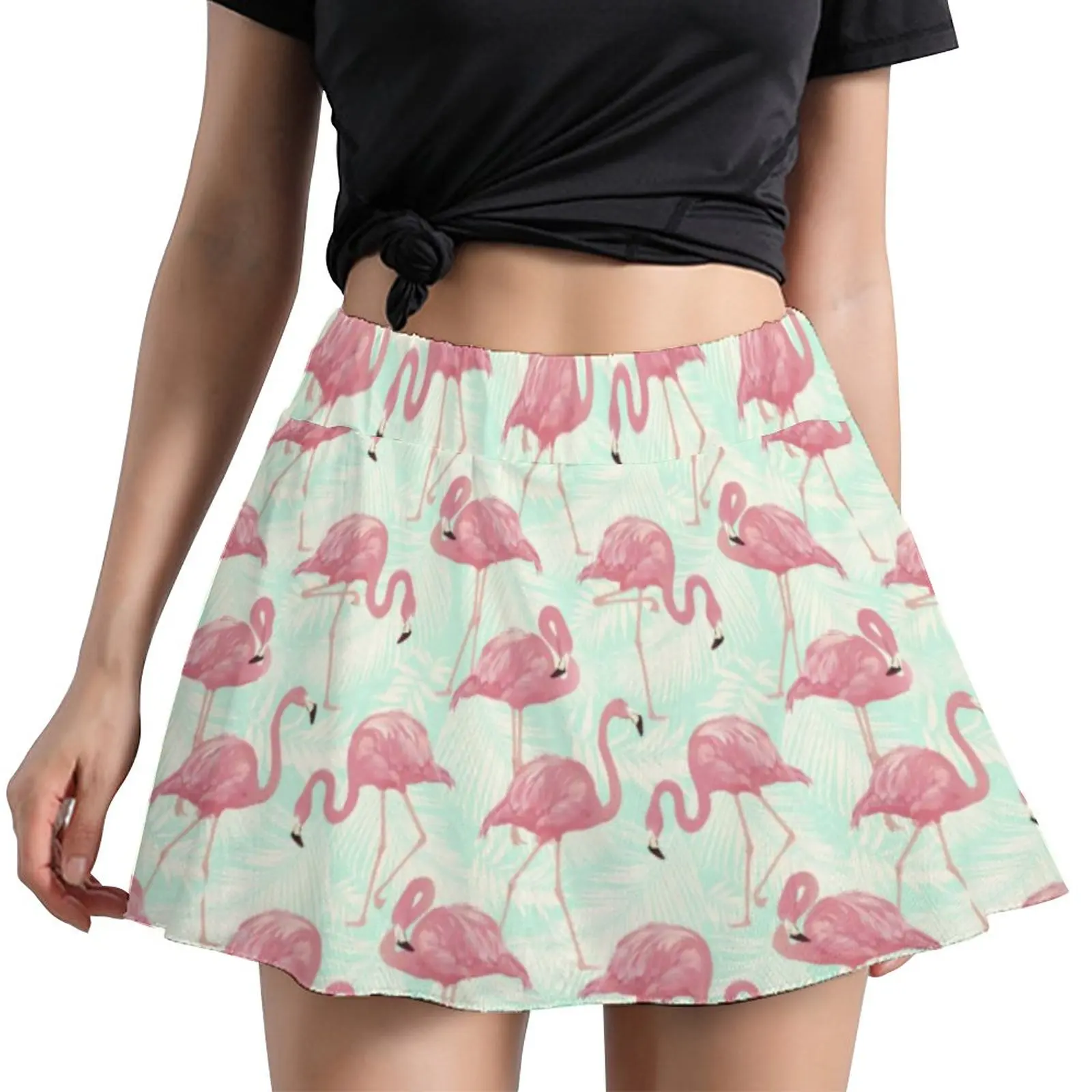 

Cute Flamingo A-line Skirt Woman Tropical Animal Print Vintage Mini Skirts High-waist Korean Fashion Casual Skirt 4XL 5XL 6XL