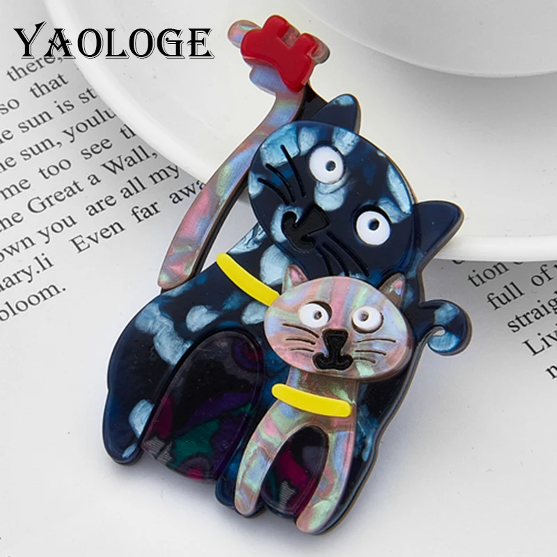 

YAOLOGE Lovely Cats Shape Women's Brooches Acrylic Material Cute Animal Brooch for Women Jewelry on Bags Clothes Drop Shipping