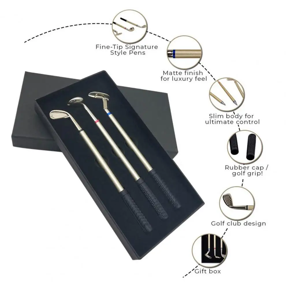 

1 Set Excellent Golf Pen Set Lightweight Writing Pen Wear-Resistant Golf Shape Ballpoint Pen Gift Write
