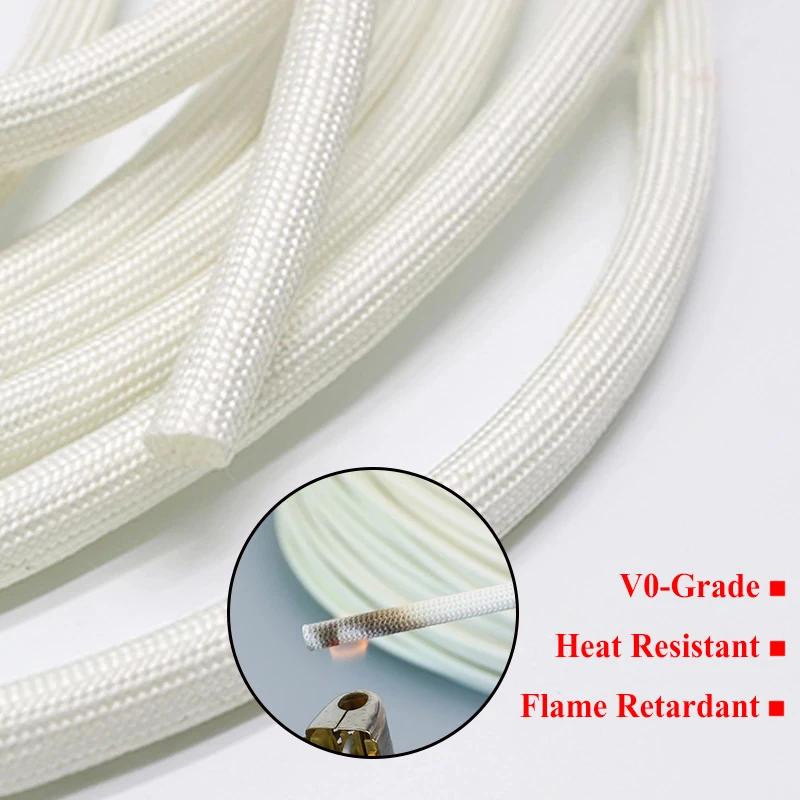 

1/5/10/20M Fiberglass Sleeve 600 Deg High Temperature Braided Soft Chemical Fiber Tube ID 1mm ~25mm Fiberglass Sleeving White