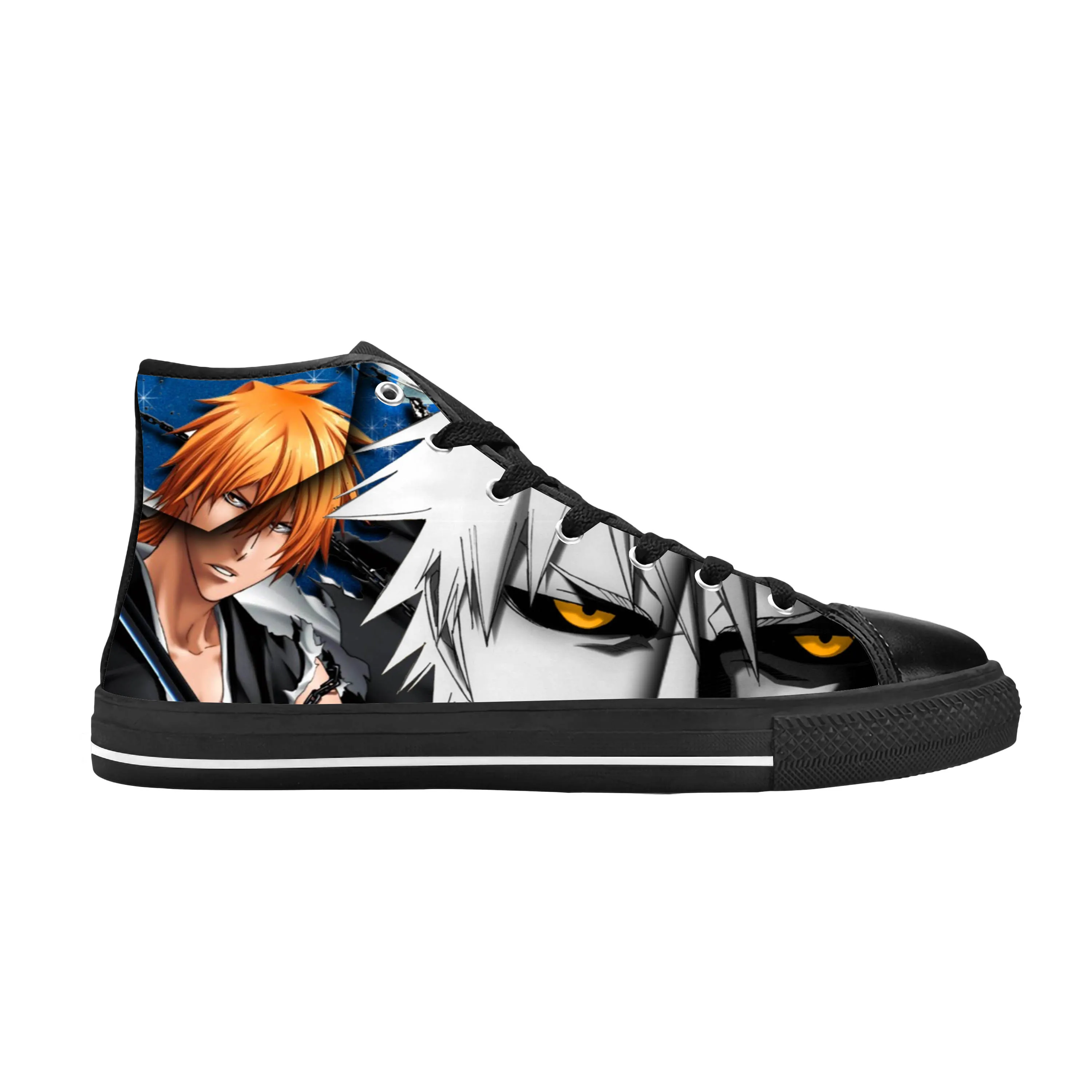 

Японские Аниме Манга комикс Kurosaki Ichigo отбеливающие повседневные тканевые туфли высокие удобные дышащие кроссовки с 3D принтом для мужчин и женщин