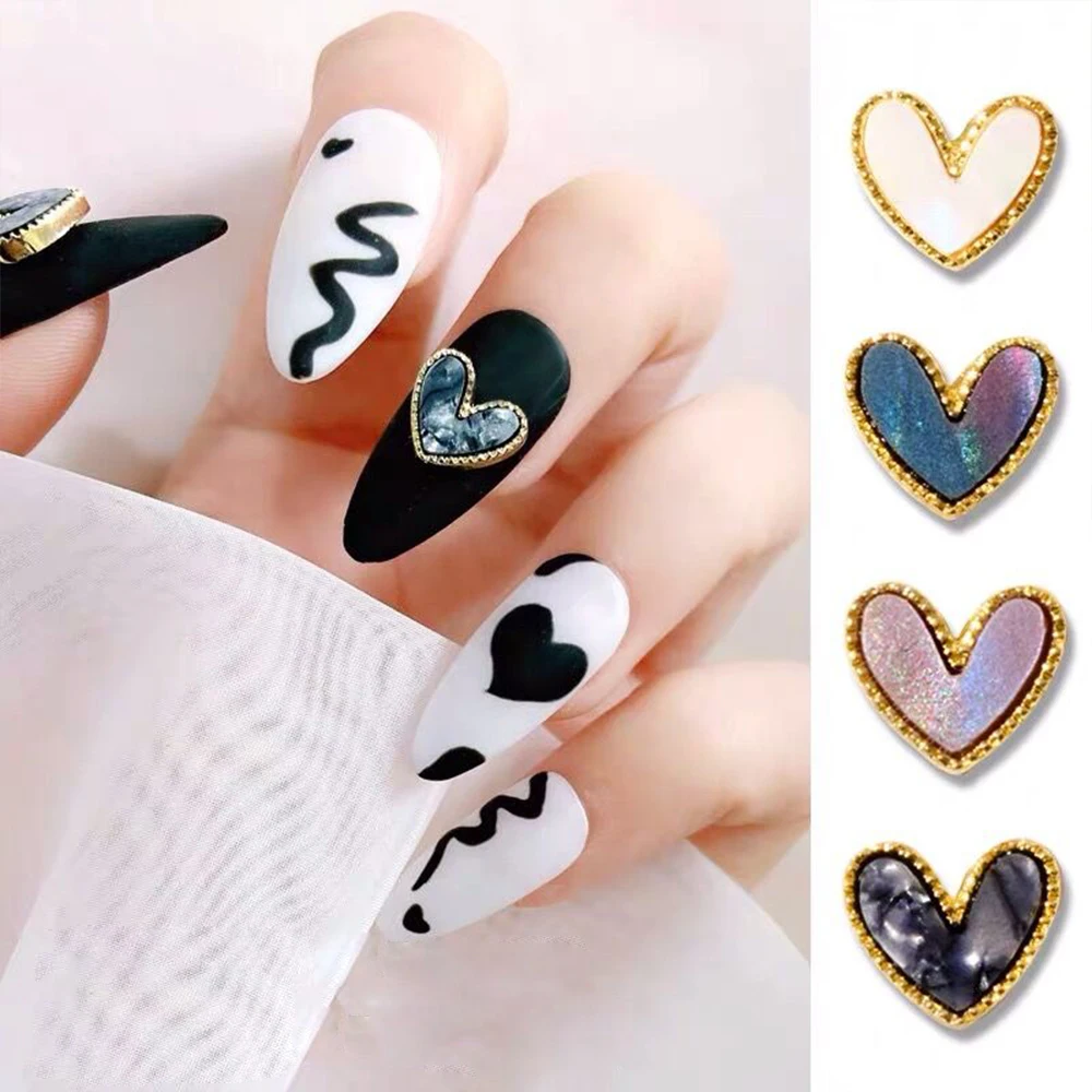 

Japanese-Style Heart Nail Alloy Jewelrys 10Pcs/Lot Shell Slices+Metal Edging Love Nail Art Decoration Parts 3D Nail Charms#7X8mm