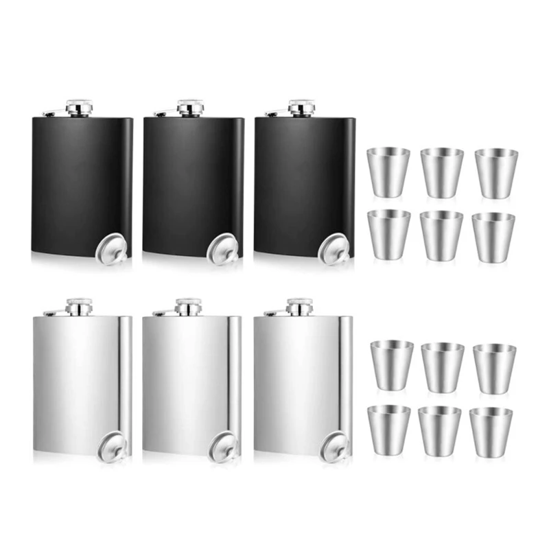 

6 Pieces 8 Oz Flask Stainless Steel Flasks For Men Liquor Flask With Funnels And Shot Cups For Drinking Wine,Wedding,Etc