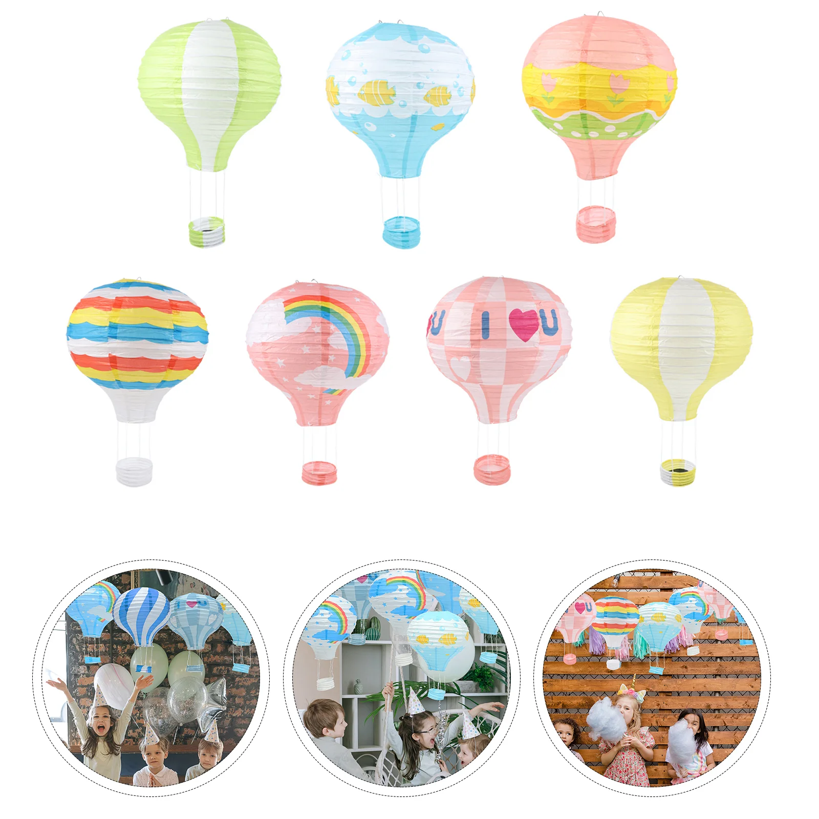 

Hot Air Balloon Paper Lanterns Decorations Lantern Hanging Party Decor Ballon Chinese Balloons Japanese Rainbow Foldable