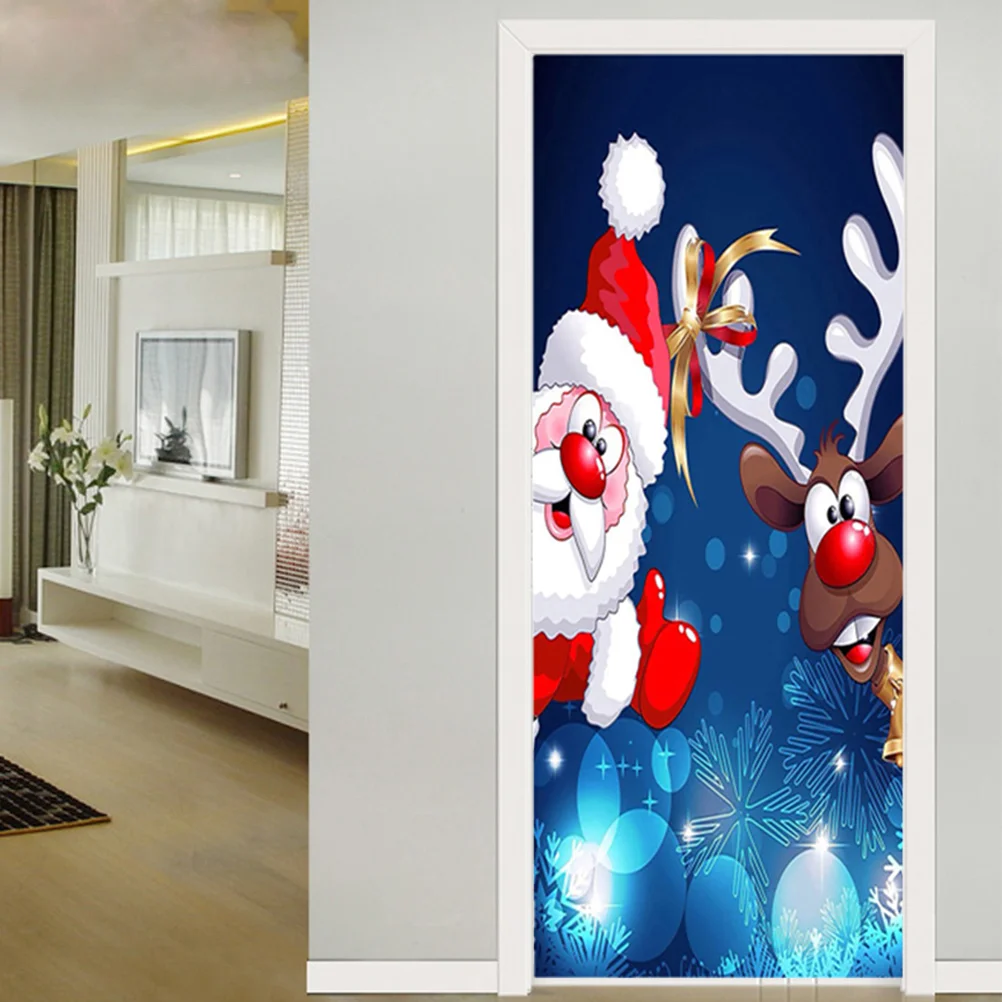 Декоративные наклейки на двери Санта-Клаус олень самоклеящиеся съемные