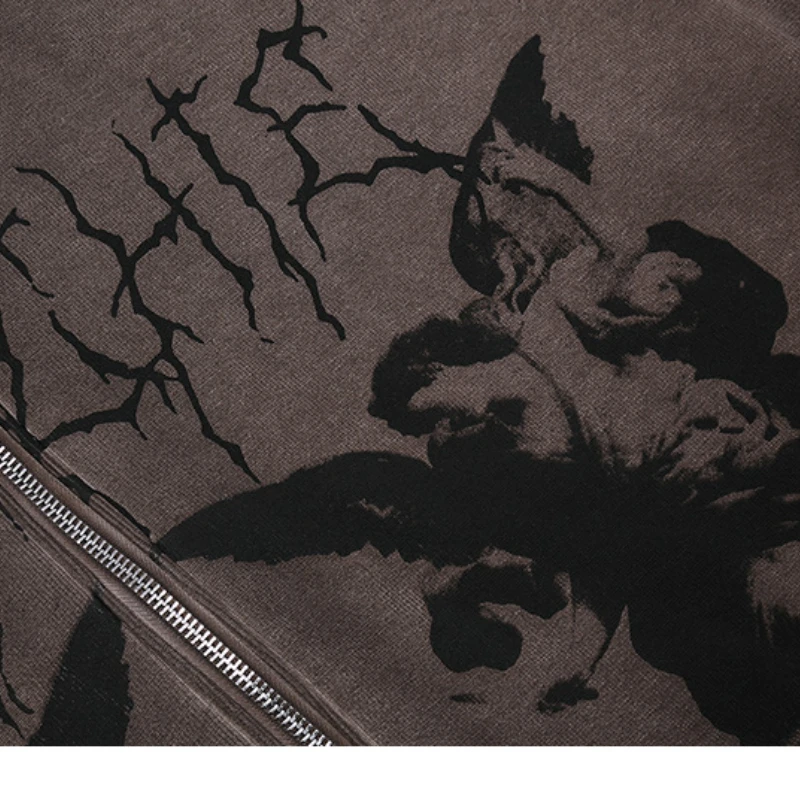 Женская винтажная толстовка с капюшоном длинным рукавом на молнии