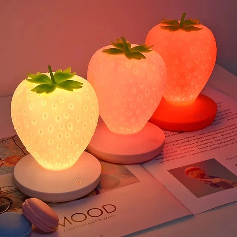 

Touch Dimmable LED Night Light Silicone Strawberry Nightlight USB Bedside Lamp For Baby Children Kids Gift Bedroom Decoration