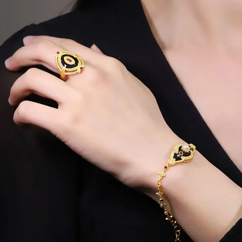 2023 греческий винтажный черный эмалированный жемчужный Циркон 14 к 22 золотистый