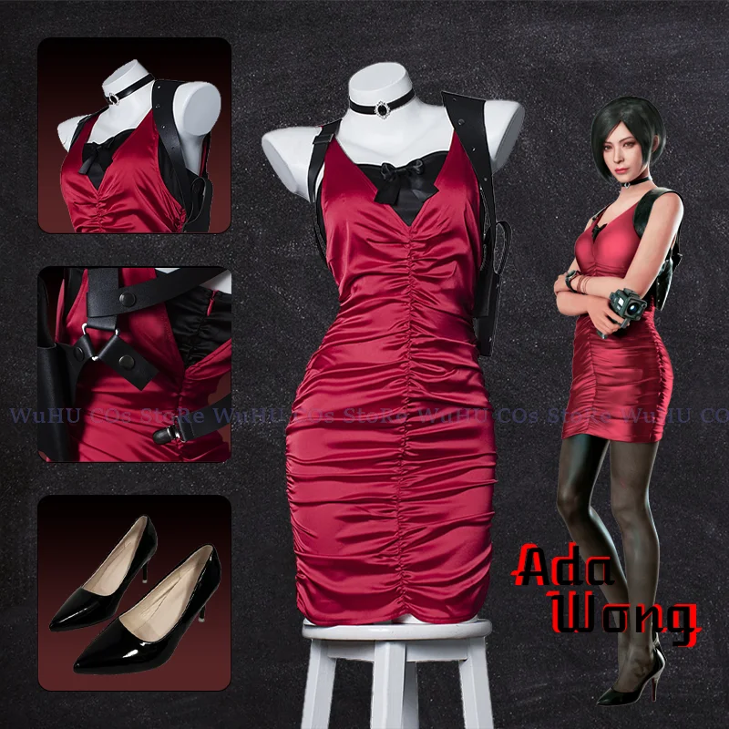 Женский костюм для косплея Resident 4 Ада Вонг парик обувь на Хэллоуин карнавал злое