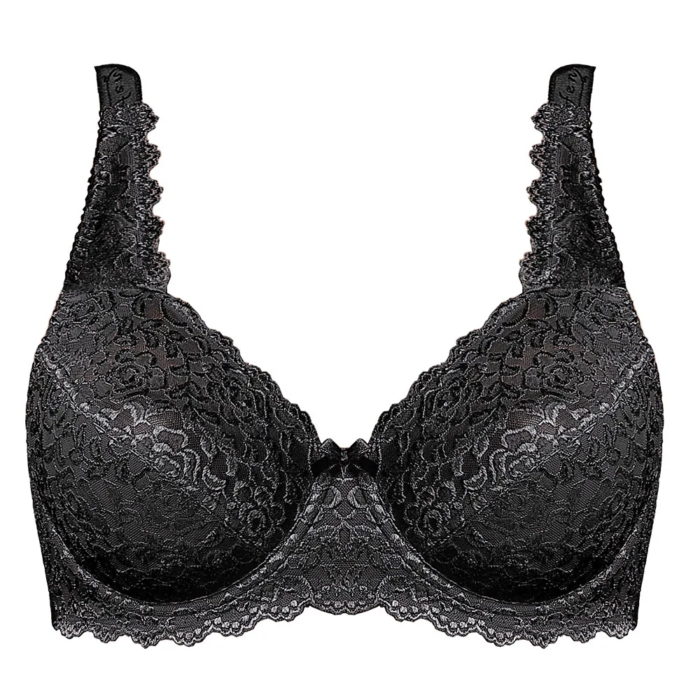 Women's Full Coverage Bras Underwire Unlined Plus Size Floral Lace Bra 34 36 38 40 42 44 46 C D E F G H I