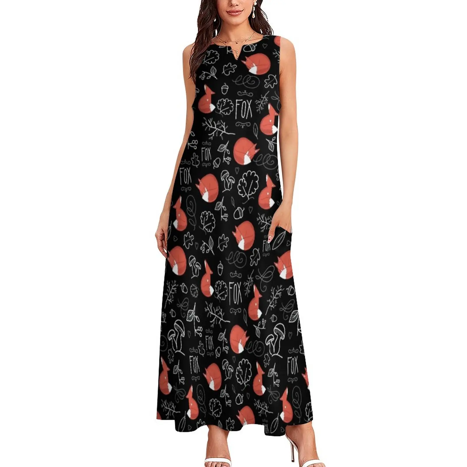 

Red Fox Art Dress Wild Animal Print Party Maxi Dress Aesthetic Bohemia Long Dresses Summer Sleeveless Vestidos Big Size 4XL 5XL