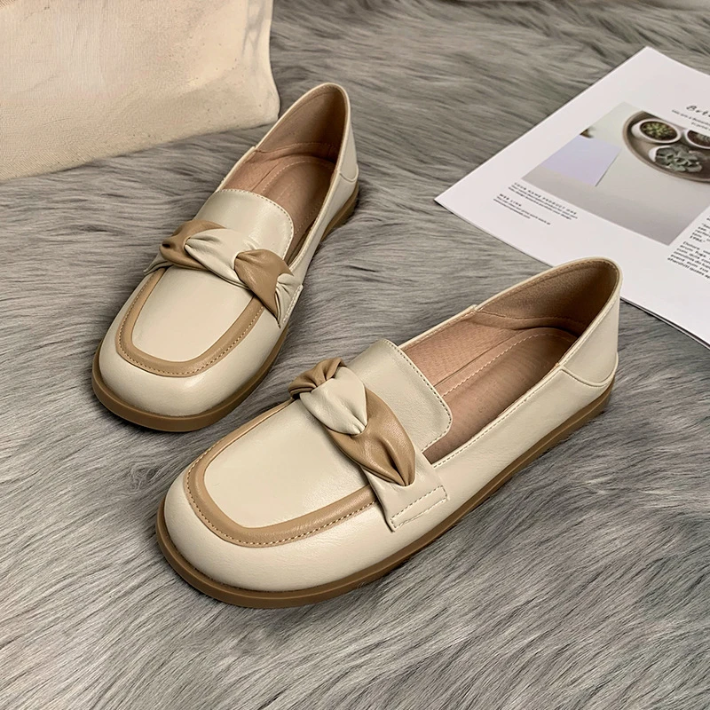 

New 2023 Spring Summer Slip-On Shoes Mixed Color Woman Shoes Round Toe Chunky Heel Shoes Women Loafers Pumps for Women Handmade