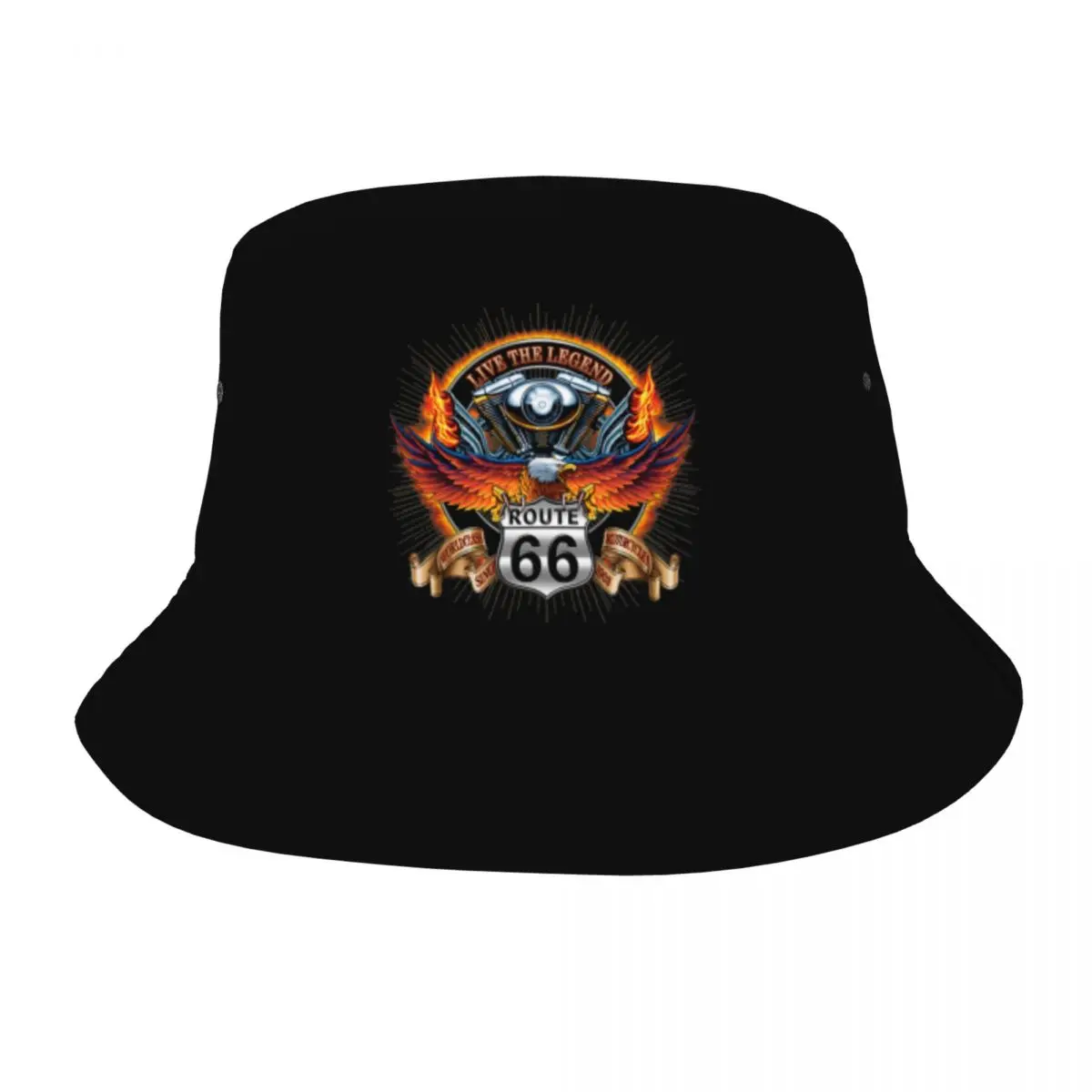 

Route 66 America Highway Bucket Hat Summer Beach Vacation Getaway Headwear Oldschool Fishing Cap for Outdoor Men Women Bob Hat