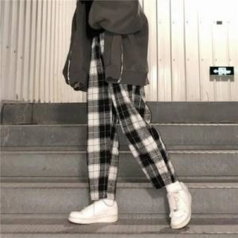 

2021 Streetwear Women Harem Pants Spring Autumn Ladies Casual Pant Plus Size Harajuku Plaid Female Trousers Loose College Style
