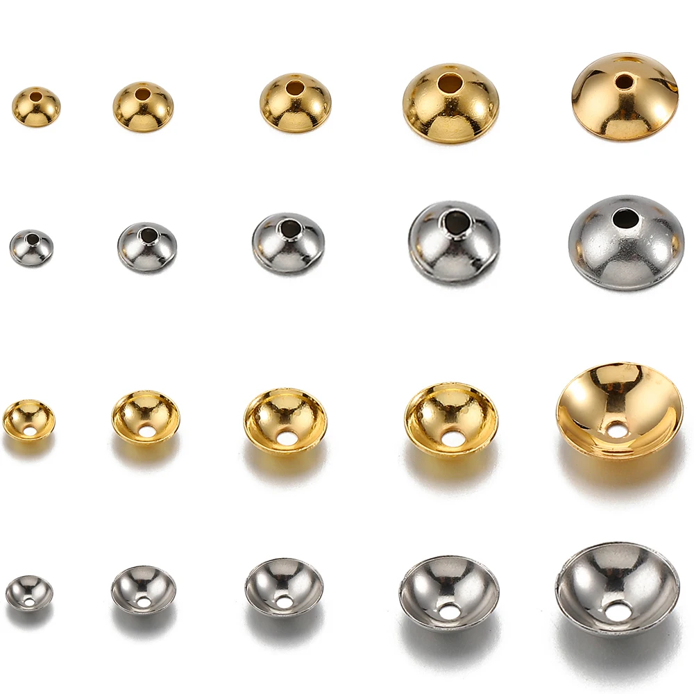 50pcs 304 Stainless Steel Bead Caps fitting 3/4/5/6/8mm Beads Ball Tip Cover Spacer for Jewelry Making DIY Accessories Supplies
